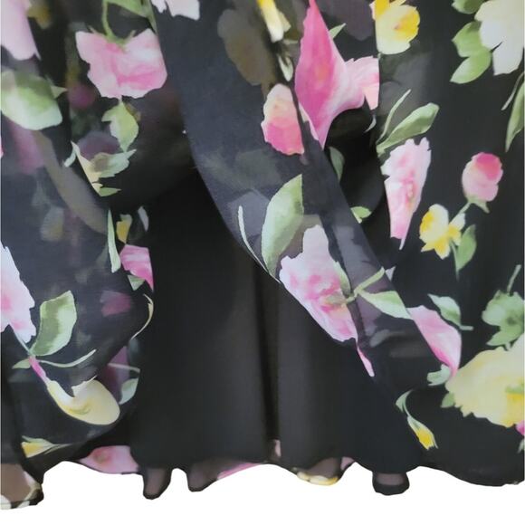 B. DARLIN Pleated Black & Pink & Yellow Floral Lined Twee Mini Skirt - 3/4‎ - Picture 3 of 7